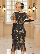 1920s Vintage Flapper Dress, Mesh Fringe Sequin Party Dress